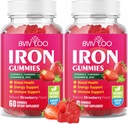 2 Confezione Vegan Iron Gummies per adulti e bambini - con vitamina C, A, B-Complex, Folate, Zinco e Biotina - per la costruzione del sangue e il supporto energetico, 120 Gummies