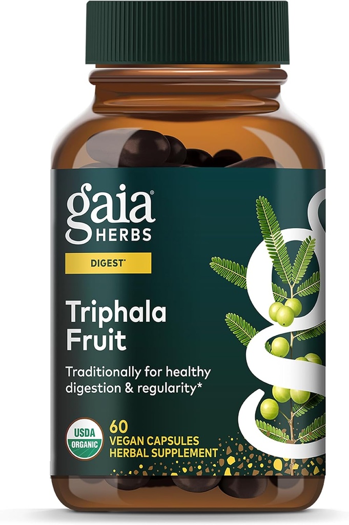 Gaia Herbs Triphala Fruit - Supporta la salute digestiva - Deterge delicatamente il vostro sistema* - con Amla Fruit, Belleric Myrobalan e Chebulic Myrobalan - 60 capsule vegane (30-Day Supply)