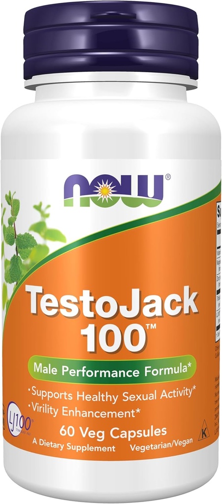 NOW Foods Supplements, TestoJackTM 100 con LJ100®, un potente estratto standardizzato di Tongkat Ali (Eurycoma longifolia), Tribulus e ZMA®, 60 capsule di Veg