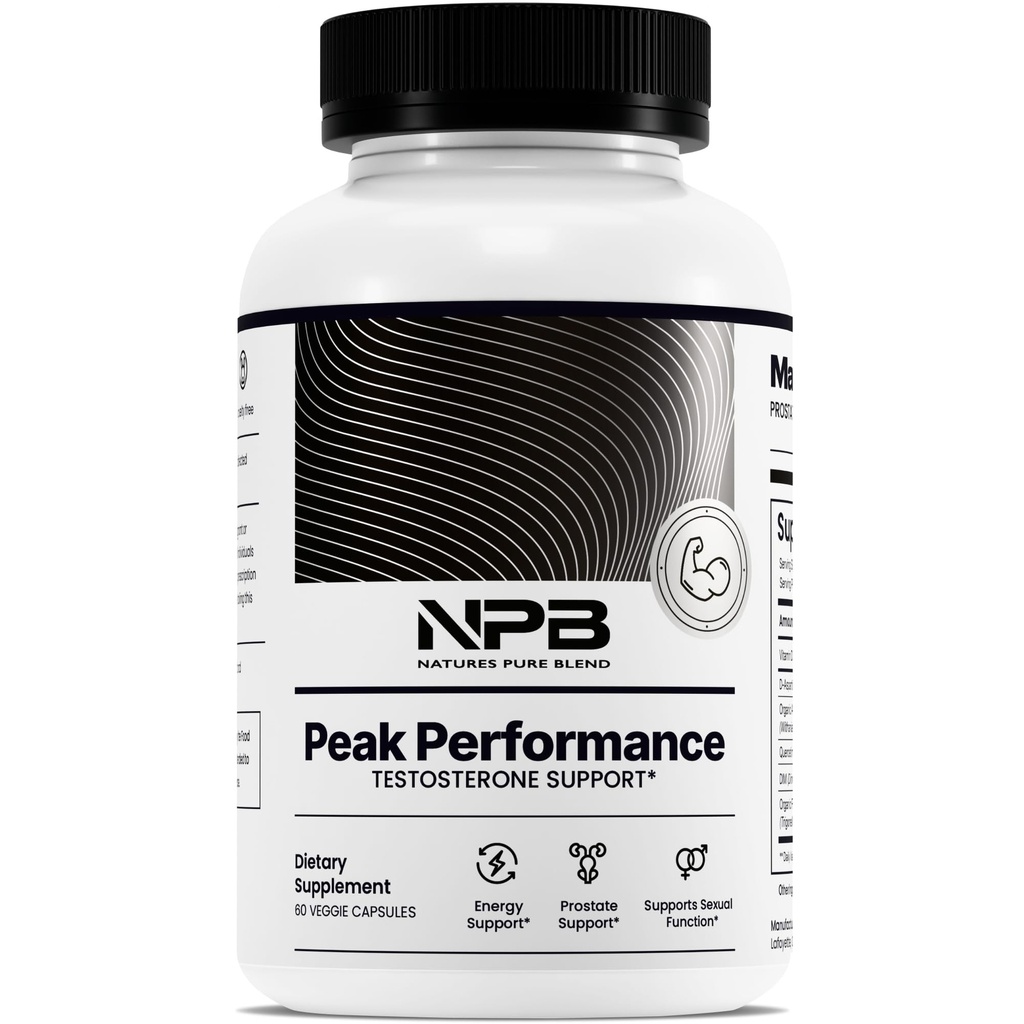 Pure Blend Peak Performance – Supplemento di testosterone per gli uomini con acido D-Aspartico, Ashwagandha & DIM – Mens Prostate Health Support, Muscle Strength & Energy – Supplemento alla prostata