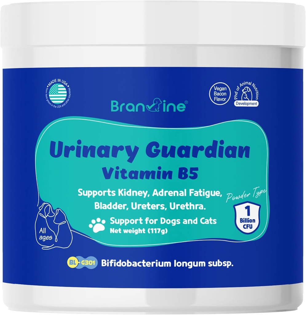 Custode urinario per cani e gatti - Supporta rene, faticoso surrenale, vescica, urete, Urethra, Vegan Bacon Flavor (117g) (Vitamina B5)