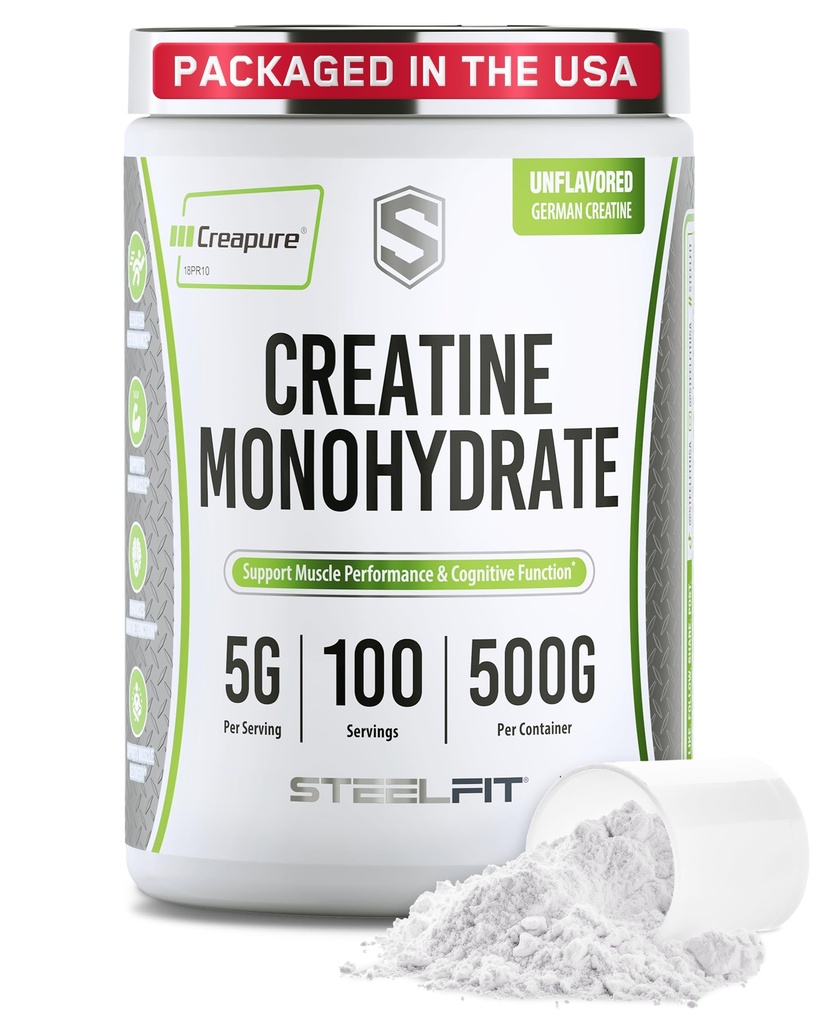 Polvere monoidrata della creatina di SteelFit, non aromatizzata - polvere di creatina micronizzata tedesca per gli uomini e le donne - integratori alimentari di allenamento Gym per guadagno del muscolo, salute del cervello e costruzione di resistenza