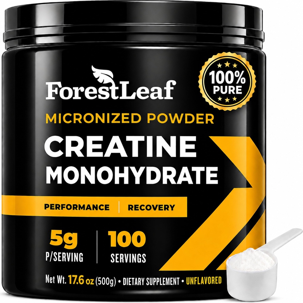 ForestLeaf Micronized Creatine Monohydrate Powder - Massimizzare la crescita e la forza del muscolo - Creatina non aromatizzata per le donne e gli uomini - 5G Per Serving - 100 Serve