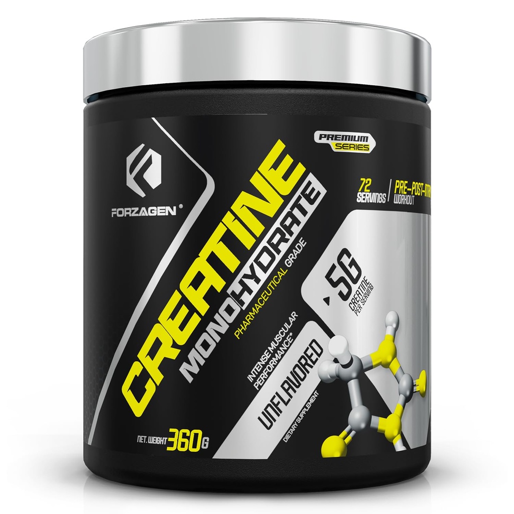 Polvere monoidrata di creatina di Forzagen senza aroma, polvere di creatina micronizzata per guadagno muscolare per uomini e donne, Creatina Monohidratada en Polvo, Creatina para Aumentar la Masa Muscular - 72 Servings