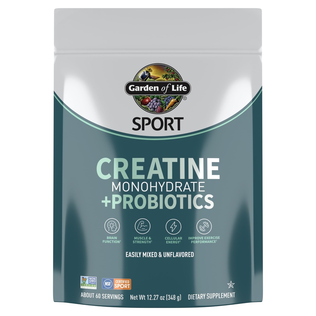 Creatina monoidrato polvere per le donne e gli uomini da giardino della vita, micronized pre allenamento con probiotici per muscolo, resistenza, prestazioni, amino energia sportiva, circa 60 facili da miscelare porzioni non aromatizzate