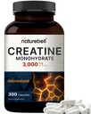 NatureBell Creatine Monohydrate Capsule 3.000mg Per Serving, 300 Count | Micronized, Unflavored Creatine Pills | Pre-Workout & Muscle Strength Support | Facile da ingoiare, Filler-Free | 50 Servings