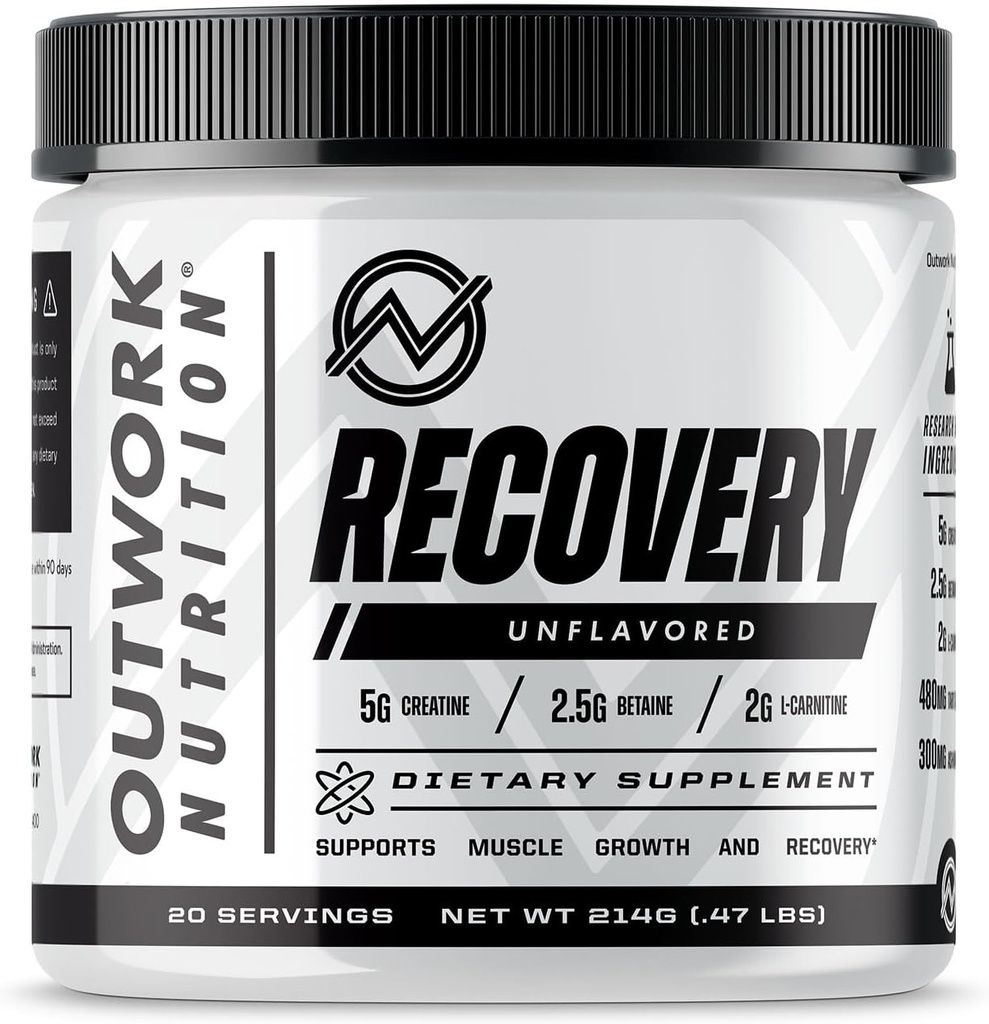 Outwork Nutrition Post Workout Recovery Powder - Creatine Monohydrate, KSM-66 Ashwagandha & Tart Cherry - Speeds Recovery, Eases Soreness - Polvere di creatina per uomini e donne, non aromatizzata, 240 Gr