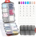 14 GRIDS Travel Pill Organizer Box con Etichette - Travel Medicine Case Kit - Pocket Daily Pharmacy Container - Dispenser per il supporto di farmaci da viaggio per la conservazione del supplemento di vitamina di olio di pesce - Clear Gray