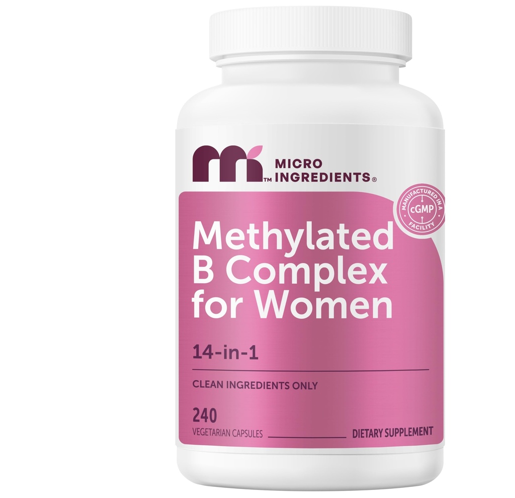 Micro Ingredienti Complesso B etilato per le donne, 240 capsule vegetariane | Vitamine B attivate con Methylfolate, Methyl B12, DIM & Inositol Complex | Formula di vitamina B bioattiva 14-in-1