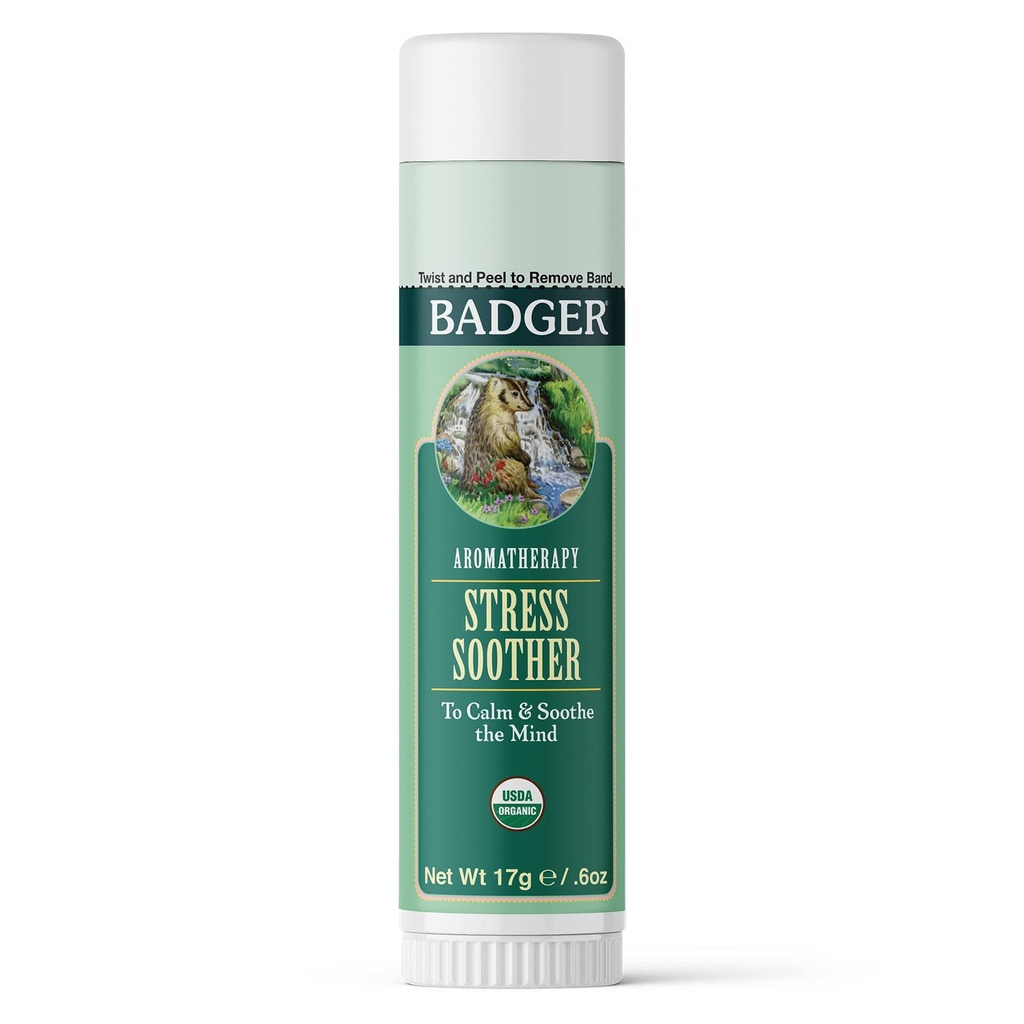 Badger - Stress Soother Balm, Aromatherapy Balm Stick, Certificato Organico, Olio di aromaterapia, Rullo di olio essenziale, 0.6 oz