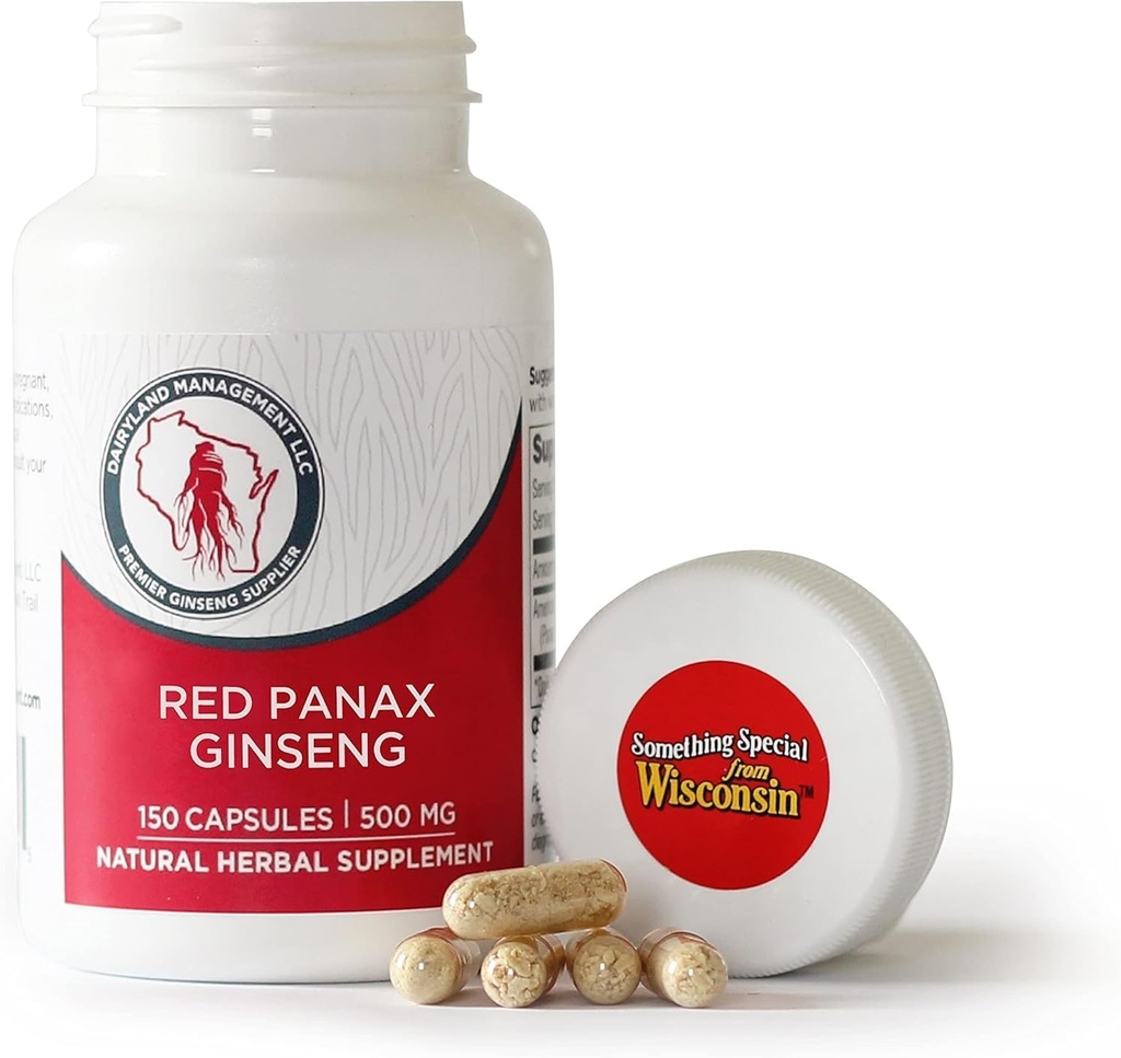 Dairyland Management LLC 100% autentico Coreano Rosso Panax Ginseng capsule -500 mg. Potente polvere di estratto di radice di Ginseng terra - No Filler, Binders o altri additivi. (150 ct)