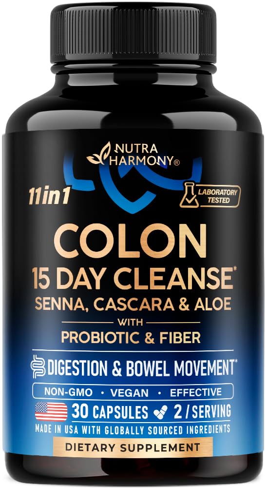 Colon Cleanse - 15 giorni Cleanse per le donne e gli uomini - Senna | Cascara | Garcinia Cambogia | Probiotics & Fiber - Digestione & Detox - Debloating & Bowel Movement - Natural & Vegan - Made in USA, 30 capsule