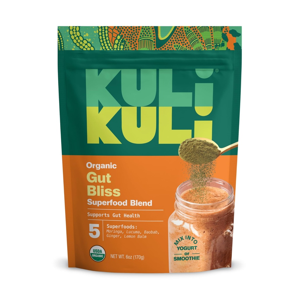 Kuli Kuli Gut Bliss Superfood Powder [6 oz] - Potente miscela di Moringa organica, Baobab, Lucuma, Ginger e Lemon Balm - Promuovere la digestione, Soothe lo Stomach e Boost Gut Health