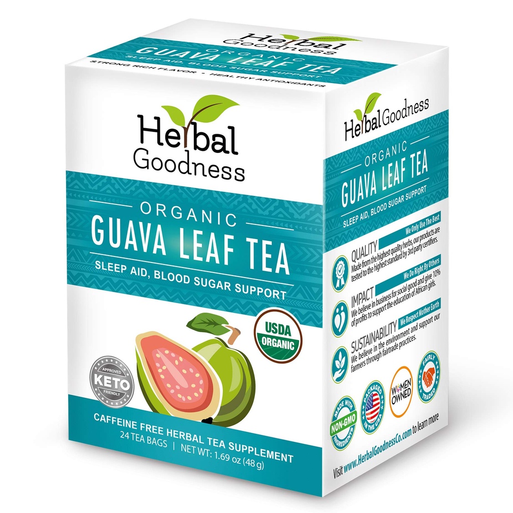 Guava Leaf Tea 24 Borse da tè - 100% Organic Natural Guava Lascia tè - Hojas De Guayaba Organica per il supporto immunitario, Digestione e Rilassamento | Herbal Goodness