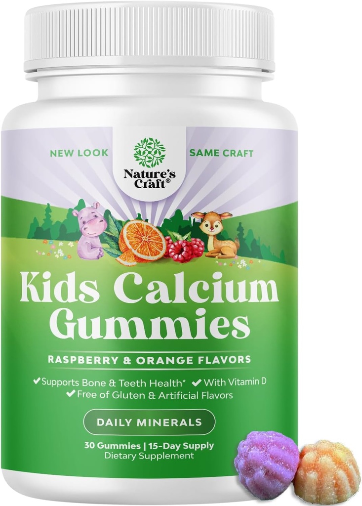Natura Artigianato Tasty Kids Calcium Gummies - Vitamina D & Calcium Gummies per bambini - Vitamina con & D per lo sviluppo del muscolo Bone Gelatin-Free Kosher Bambini 30ct (1 Confezione)