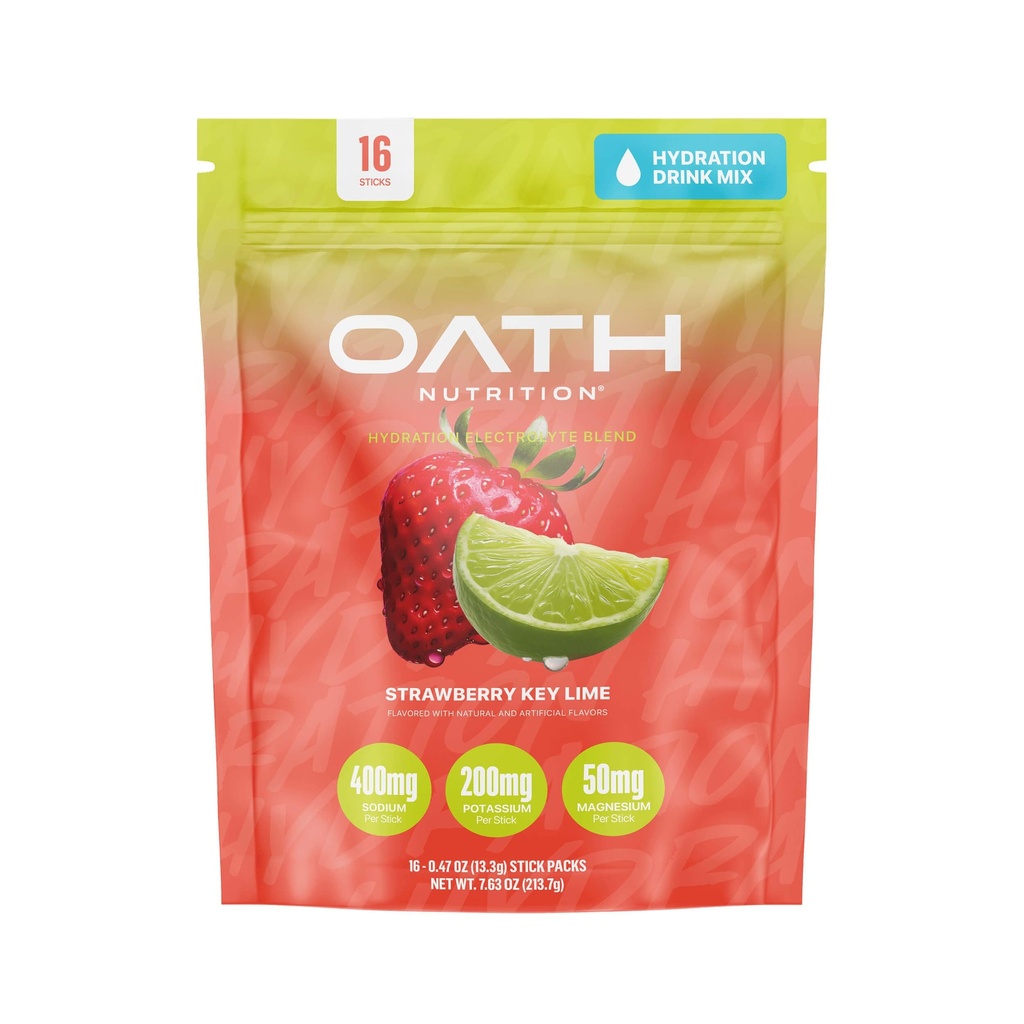 Oath Nutrition Hydration Electrolyte Powder, Miscela completa di elettrolita per l'idratazione rapida e il supporto muscolare, 16 Packet mono-serve, Lime chiave di fragola