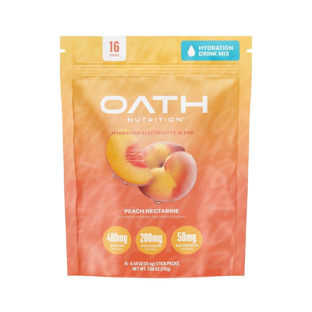 Oath Nutrition Hydration Electrolyte Powder, Miscela completa di elettrolita per l'idratazione rapida e il supporto muscolare, 16 Packets mono-serve, Peach Nectarine