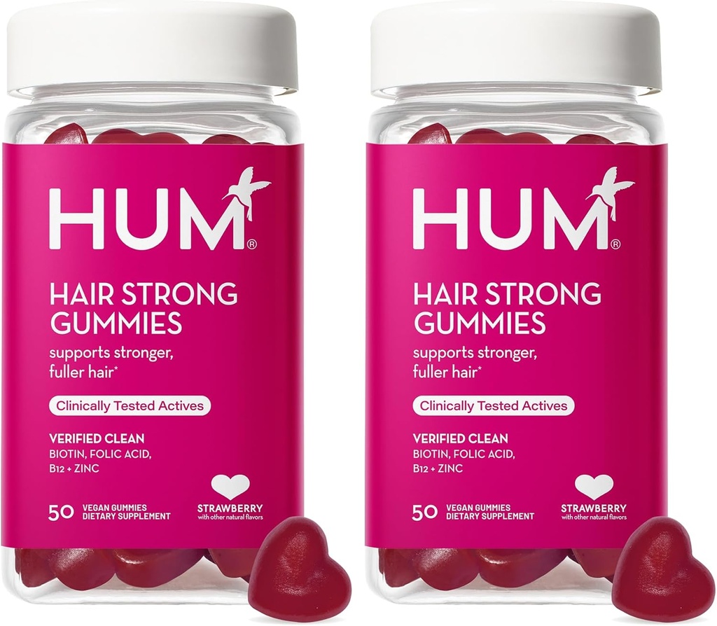 HUM Hair Strong - Gummie giornaliere con biotina per migliorare la crescita dei capelli - Fo Ti, acido folico, zinco, vitamina B12 & PABA per sostenere i capelli sani, la pelle e le unghie per le donne e gli uomini (alimentazione da 50 giorni)