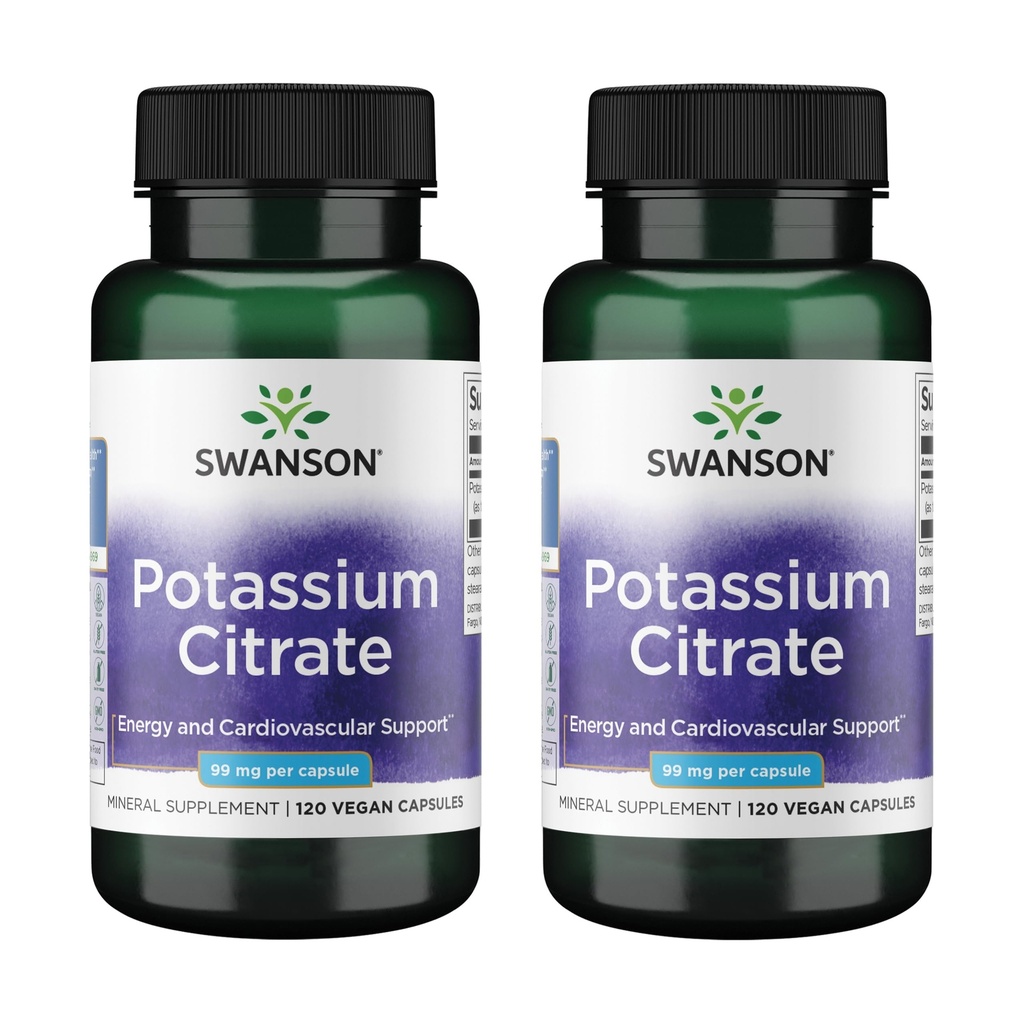 Citrato di potassio Swanson - Supplemento minerale Promuovere la salute e il supporto energetico del cuore - aiuta la funzione ottimale di Nerve & rene con ingredienti naturali - (120 capsule, 99mg ogni) (2 Pack)