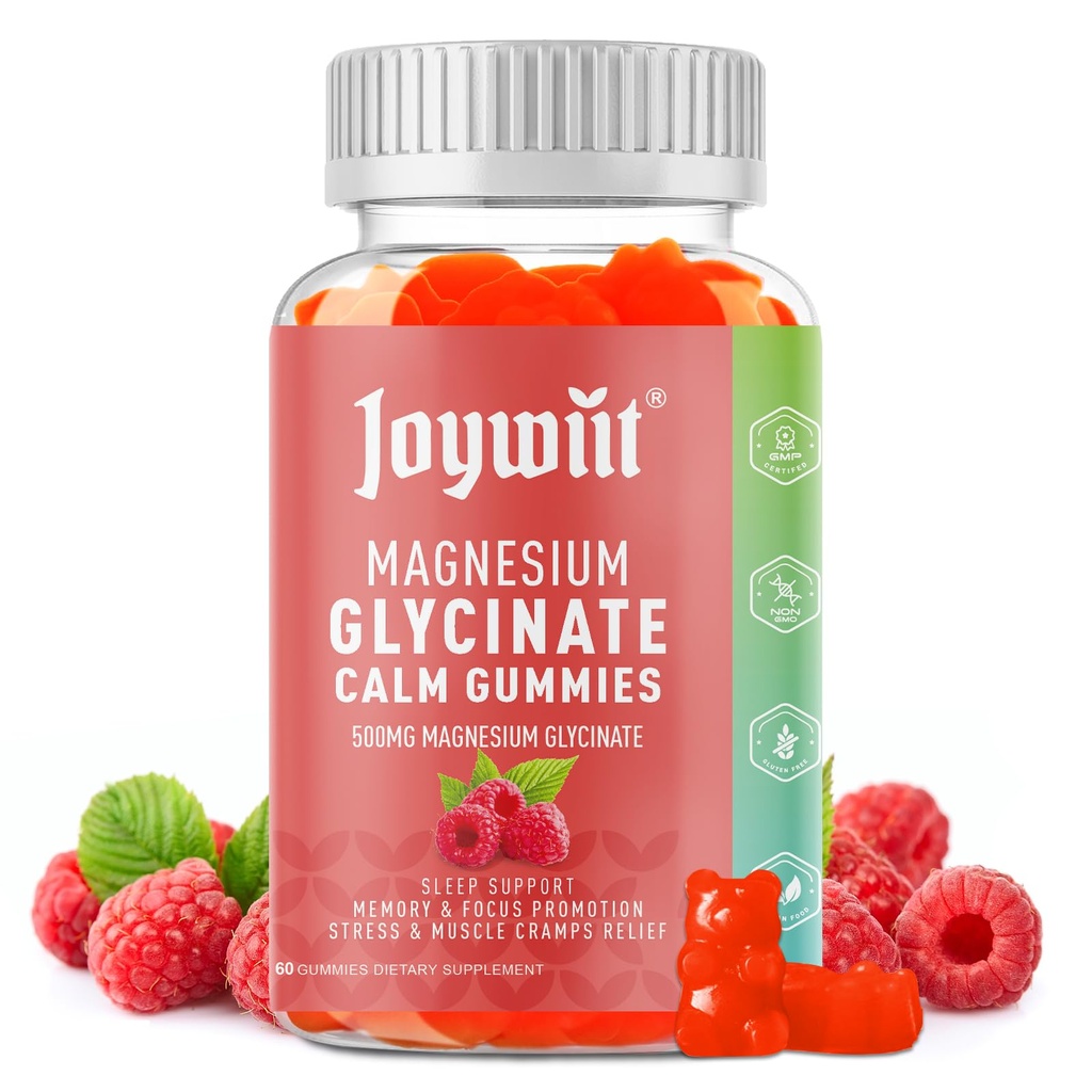 Magnesio Glycinate Gummies 500mg Magnesio Supplemento Gummies, Threonate 200mg, Vitamina D,B6,B12,Calm Mood, Muscolo Rilievo, Nerve Salute, Supporto Bone- 60 conti
