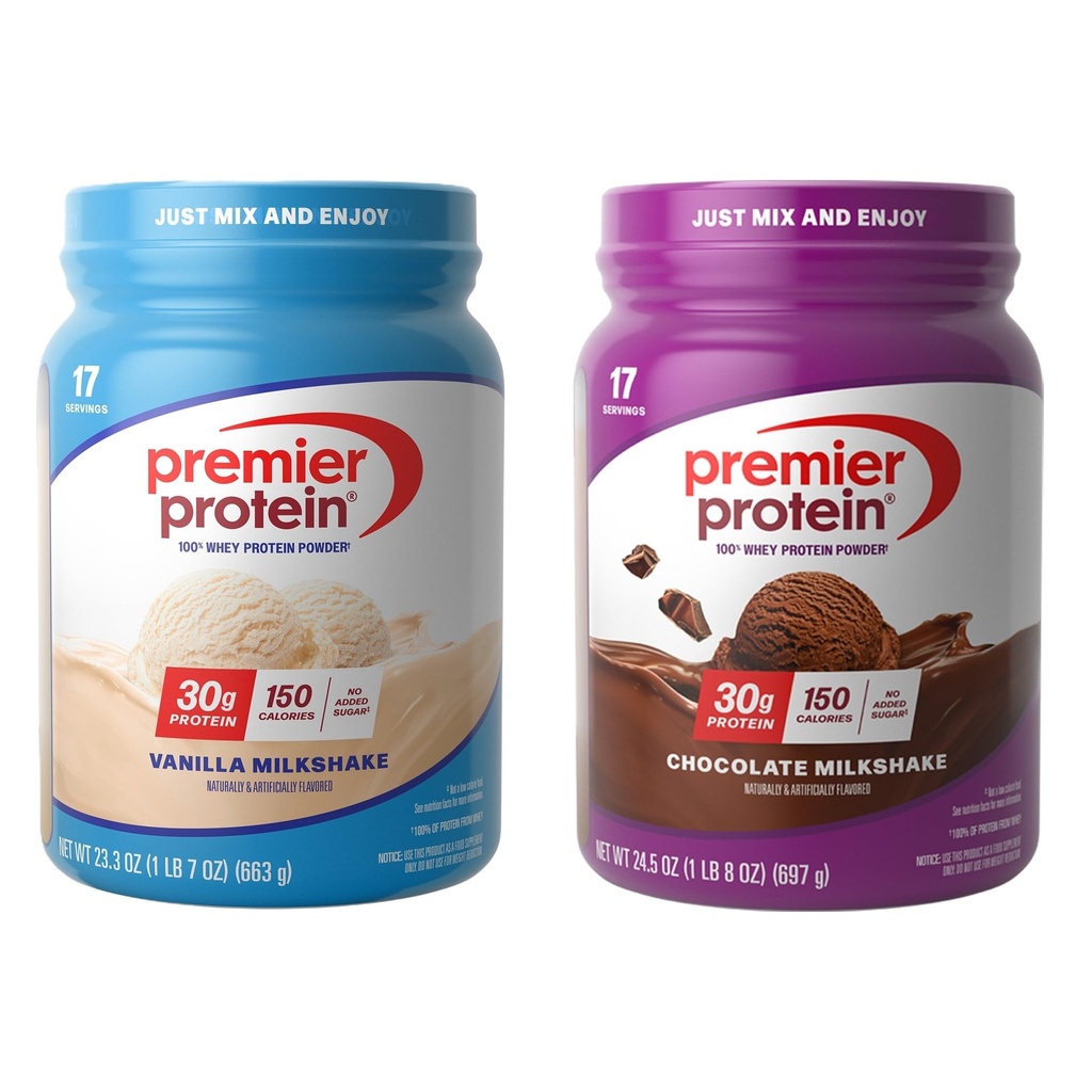 Bundle di Premier Protein 100% Whey Powder Tubs, Chocolate Milkshake + Vanilla Milkshake