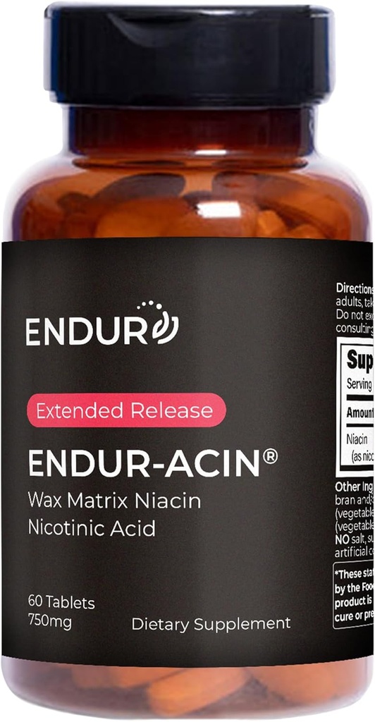 Prodotti di Endurance ENDUR-ACIN, niacina di rilascio estesa per l'assorbimento ottimale e la niacina senza fluido, integratori di niacina di vitamina B3 Premium, 750 mg, 60 compresse