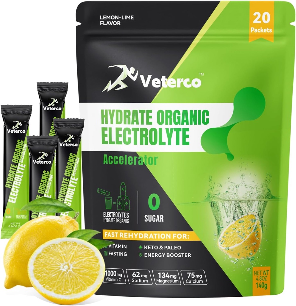 Polvere di elettrolito di idratazione, bevanda di elettrolito, miscela di bevanda di supplemento di idratazione, pacchetti di idratazione con vitamina & minerali, Keto Friendly, Vegan, non OGM, senza zucchero, aroma di limone (20 Sticks)