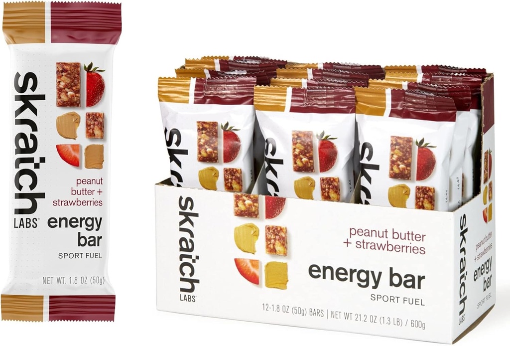 SKRATCH LABS Energy Bar | Peanut Butter + Fragole (12 pack) | Plant Based Healthy Snack | Low Sugar - 5g Protein | non-gmo, senza glutine, senza soia, vegan, kosher