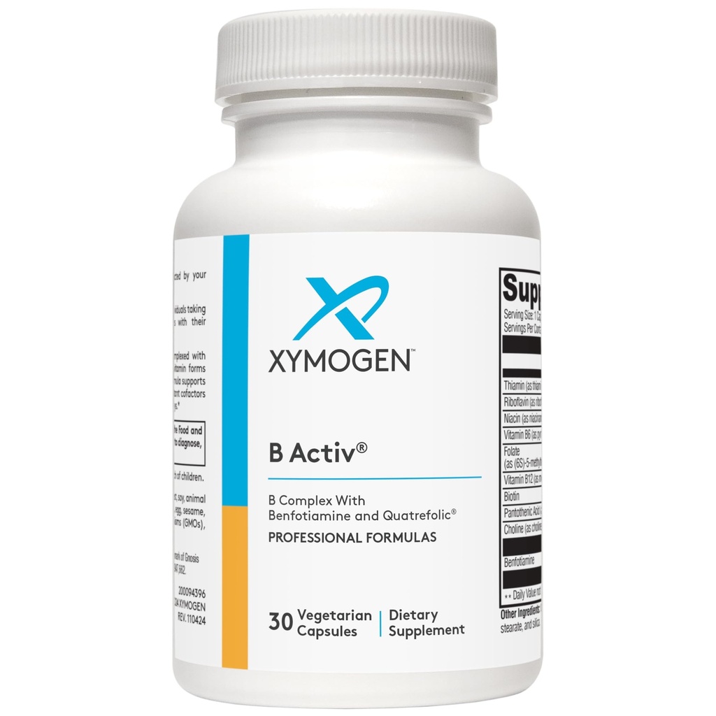 Xymogen Vitamina B Complex - B Activ - Vitamine B attivate con Benfotiamine e Quatrefolic - Supporto Funzione surrenale e Immune + Un sistema cardiovascolare e nervoso sano (30 capsule)