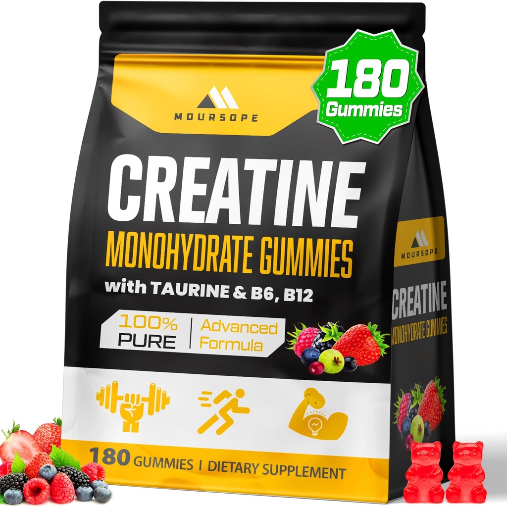 (180 Conte) Creatina Monoidrato Gummies per gli uomini e le donne - Creatina Pre Workout Gummies per il muscolo Costruttore, Forza del muscolo, Recupero, Endurance, Energia, Creatina per le donne & uomini, Vegan, Bacca mista