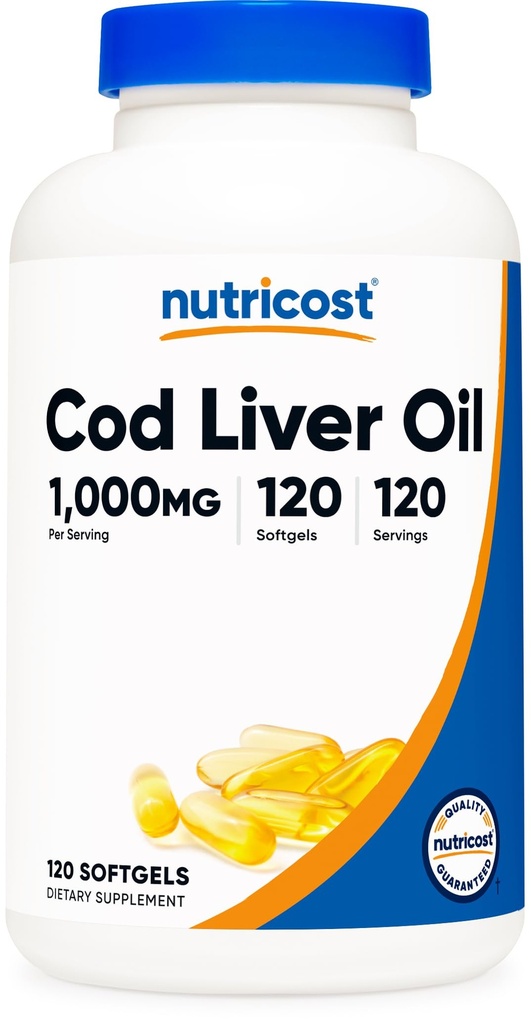 Nutricost Cod Liver Oil 1000mg, 120 Softgels - Non-OGM & Gluten Free