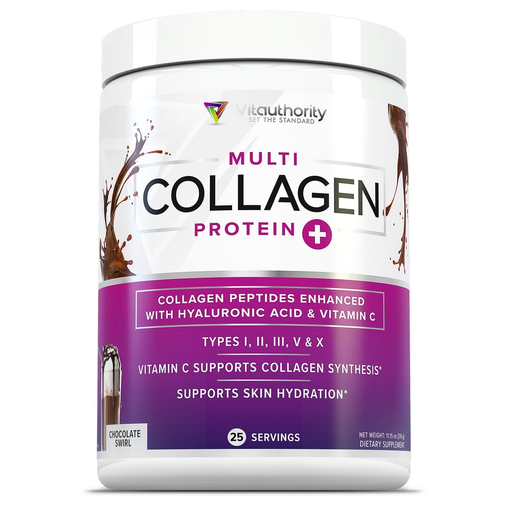 Peptidi multi collagene polvere per le donne - Polvere di collagene di cioccolato idrolizzato per le donne con tipi I II III V & X Vitamina C & Acido ialuronico per la pelle e le unghie dei capelli (Chocolate) - 30 Serve