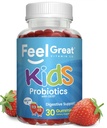 Sentire Great USDA Organic Kids Probiotics Gummies | Probiotici per fragole masticabili per la salute digestiva e il supporto immunitario | Probiotici e prebiotici basati sulle piante per bambini | 30 Conte