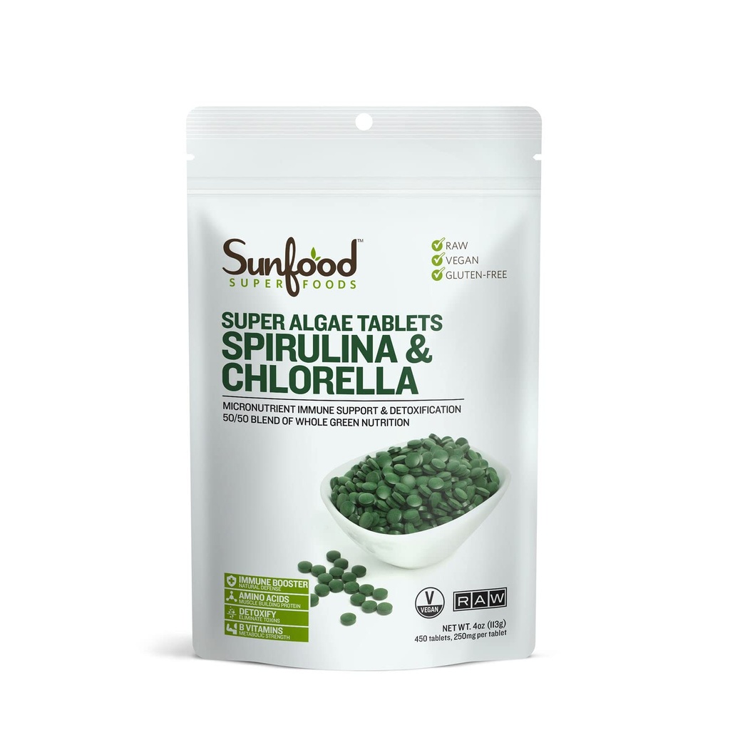 Superfoods clorella Spirulina Tablets - Spirulina e clorella Green Algae Tablets per le donne e gli uomini, fonte di clorofilla, vitamine B e proteine, parete cellulare rotto, Vegan - 4 oz Bag