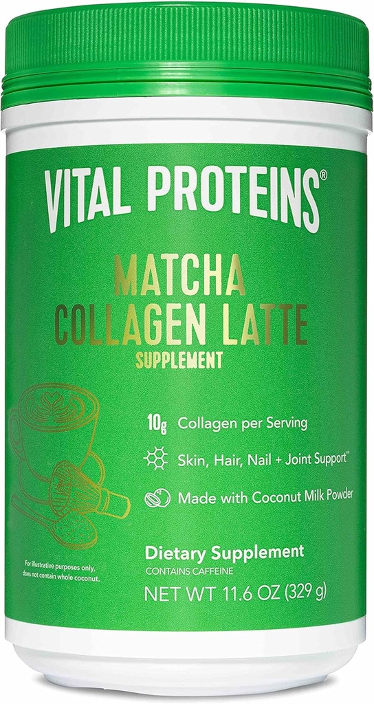 Proteine Vitale Matcha Lattes, Matcha Green Tea Collagen Latte Powder, L-teanina & Caffeina & MCTs - Sostenere capelli sani, pelle, unghie - Originale