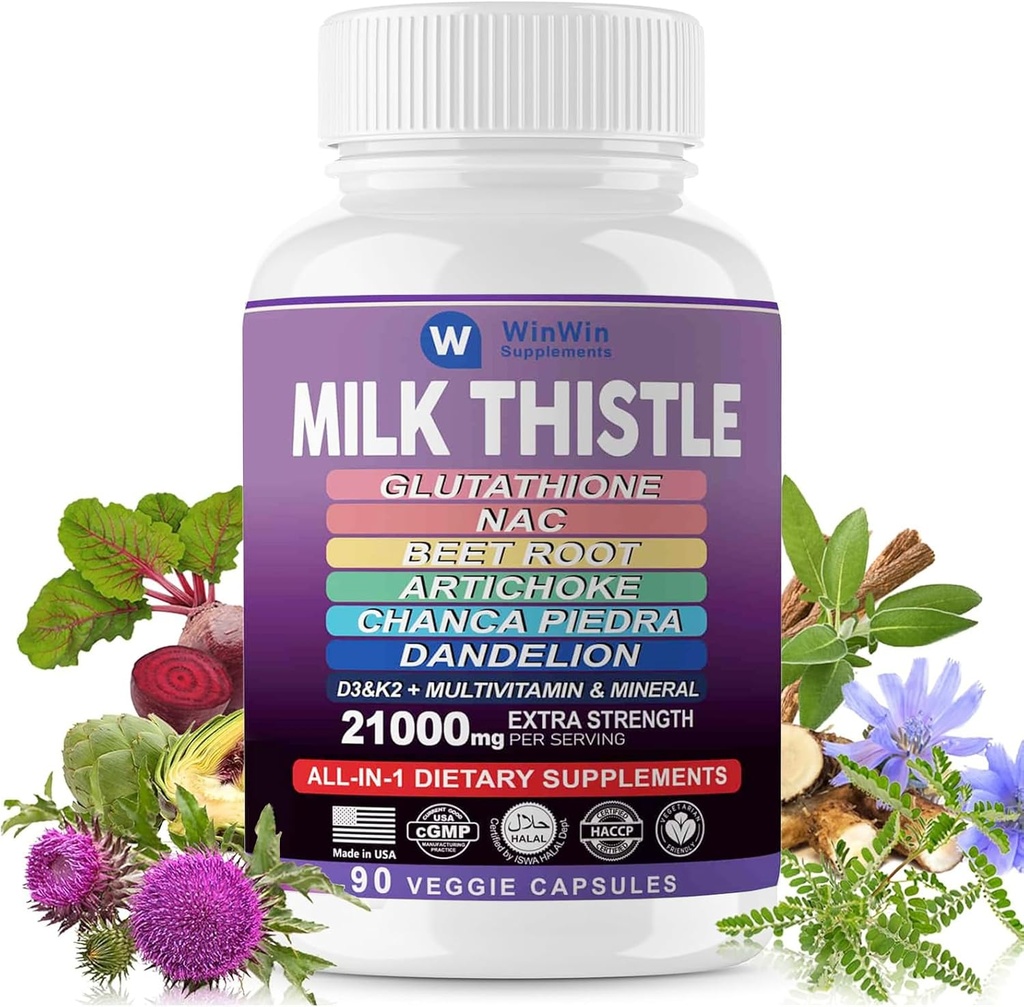 Supplemento 15000mg Organic Artichoke Chanca Piedra Dandelion Liver Protection Supplemento Contiene Glutathione NAC Beetroot Powder D3&K2 vitamine Mineral (29-IN-1)Made In USA