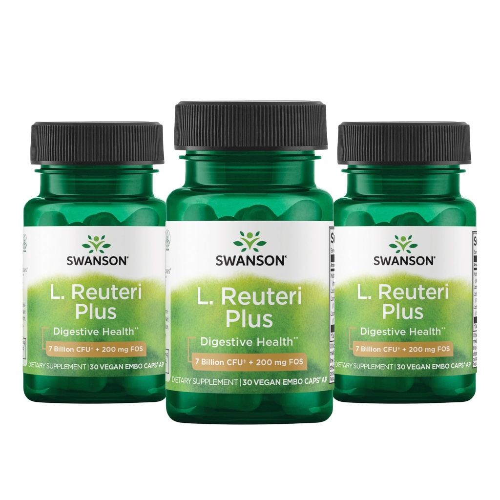 Swanson L. Reuteri Probiotic Plus w/L. Rhamnosus L. Acidophilus & FOS Prebiotic Digestive Support - Promuove Gut Health w/ 7 miliardi di CFU per Capsule - (30 capsule vegetali) (3 Pack)