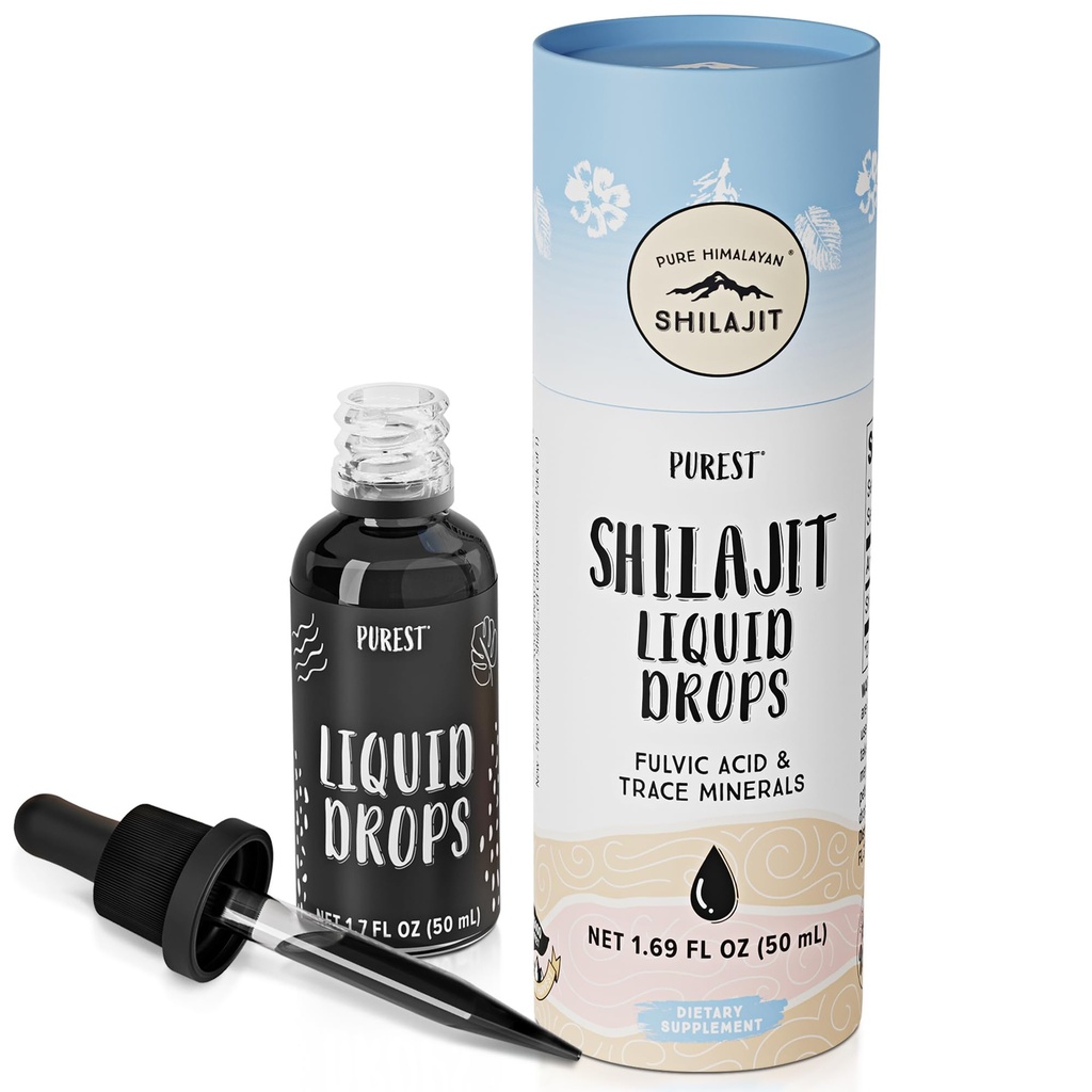 Pure Himalayan Shilajit ® Liquid Drops - La forma più pura di Shilajit, 99,9% Assorbimento per il supporto immunitario, Energy Boost, Anti-invecchiamento - Minerali naturali di trace e acido Fulvic (50ml)