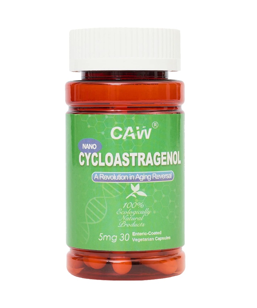 CAW Nano Cycloastragenol 98% 5Mg | Telomere Lunghezza Anti-Aging | DNA Repair Cell Health | 30 Enteric-Coated Vegetarian Capsule 1 bottiglia