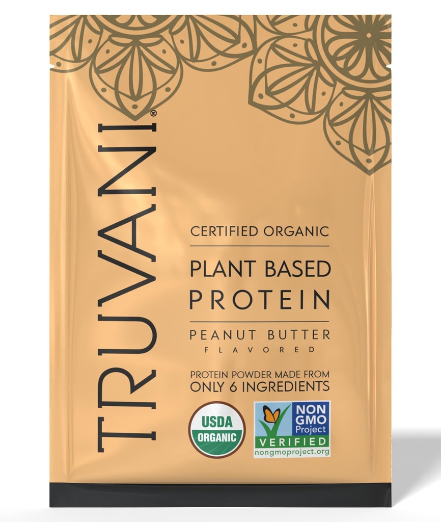 Truvani Vegan Pea Protein Powder | Peanut Butter | 32.7g Organic Plant Based Protein | 1 Serve | Keto | Gluten & Dairy Free | Low Carb | No Aggiunto Sugar