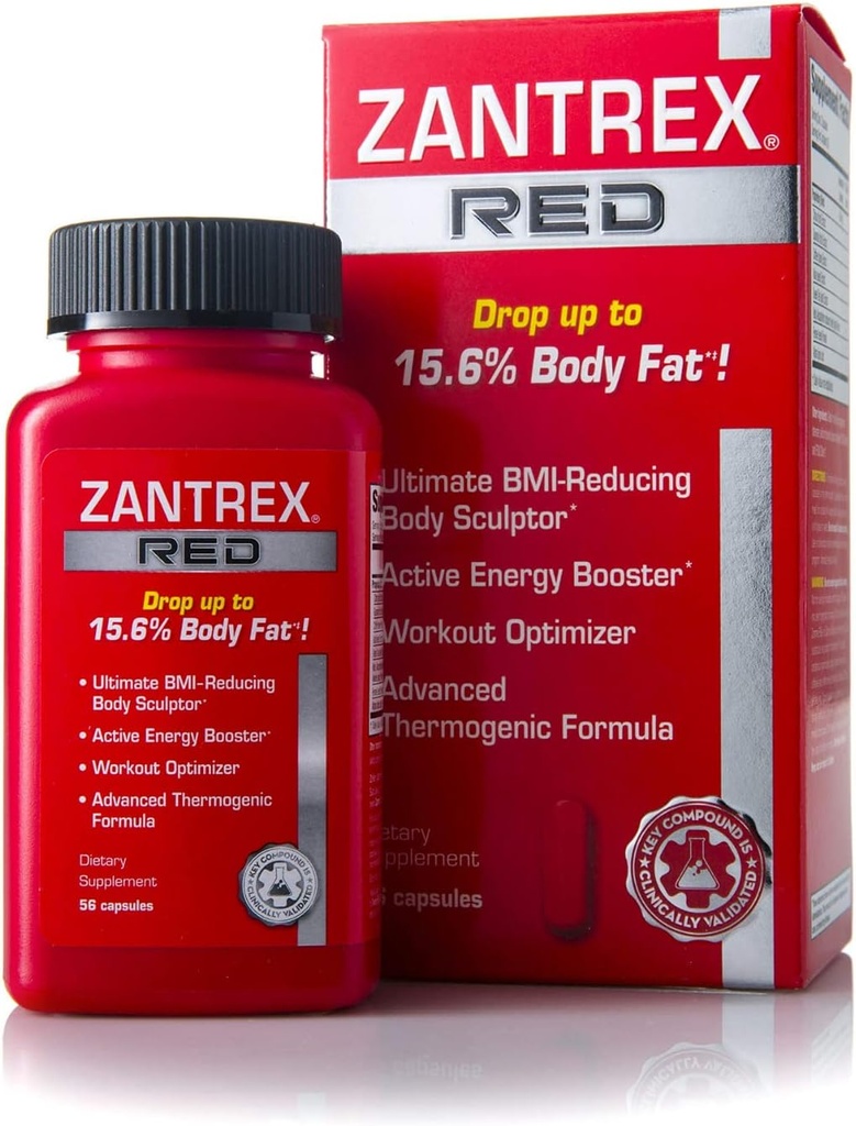 Zantrex Red Fat Burner & Active Energy Booster Supplement | Supporta Body Sculpting, Maggiore messa a fuoco e prestazioni di allenamento | 56 capsule