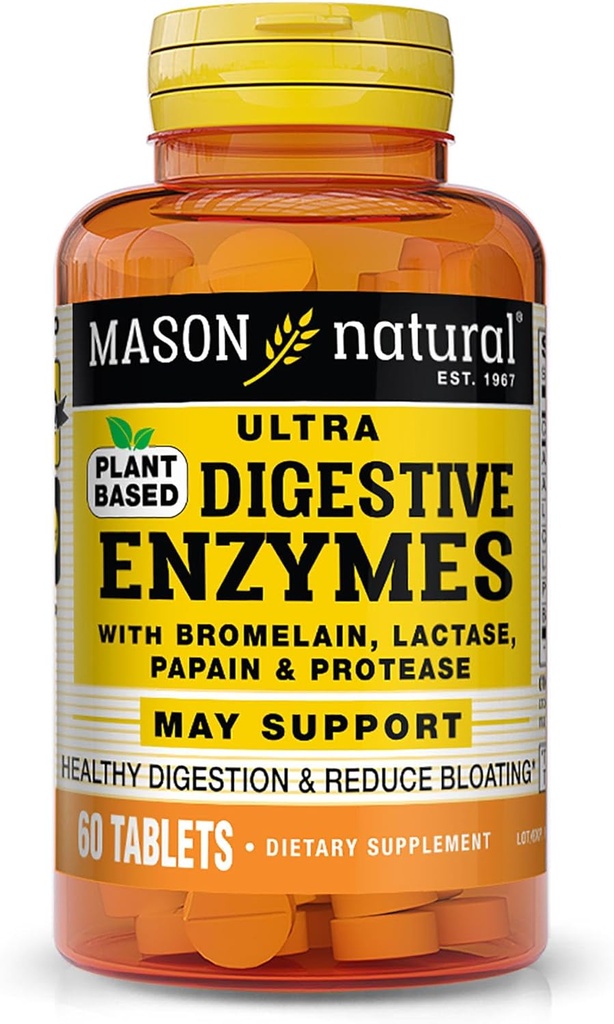 Gli enzimi ultra digestivi basati su piante naturali di Mason, con bromelaina, lattasi e papaina, supporta la digestione e il sollievo di Bloating, 60 capsule, confezione da 3