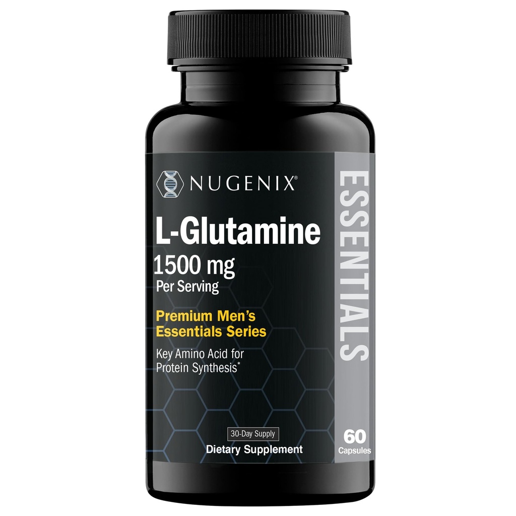 Nugenix Essentials L-Glutamina, 1500mg 100% Botanical L-Glutamina Aminoacido, Proteina Sintesi, Supporta la funzione cellulare, 60 capsule