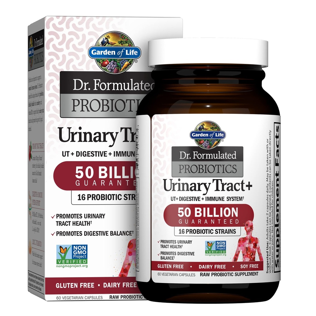 Giardino della vita Dr. Formulated Probiotics Tract urinario+ - Acidophilus Probiotic con Mirtillo Pacran per la salute del tratto urinario, Equilibrio Digestivo - Glutine, Latticini e Soia Free - 60 Capsule Vegetariani