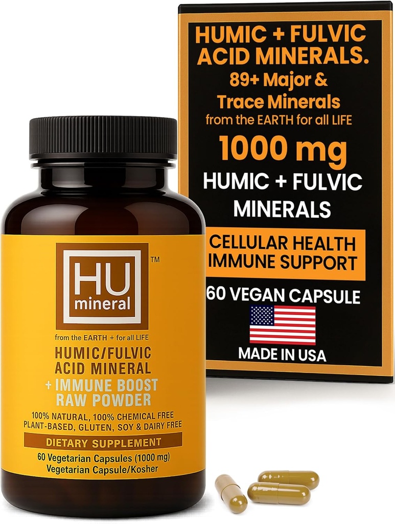 Integratore di acido Humic & Fulvic – Integratore di acido organico a base vegetale Fulvic con miscela minerale Fulvic-Humic per Detox & Absorption 60 ct