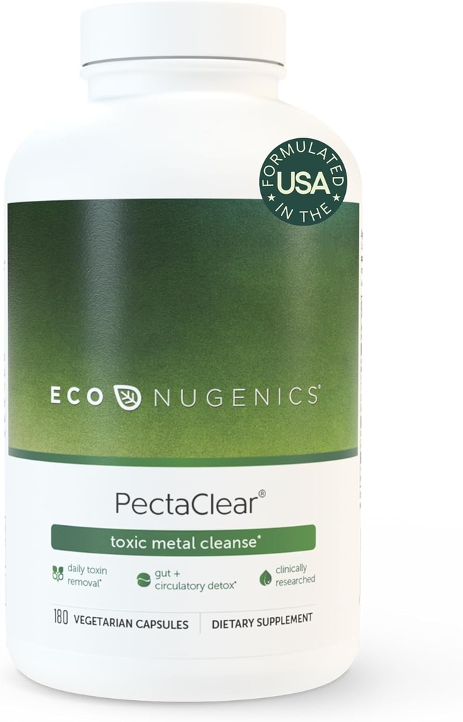 EcoNugenics PectaClear Detox Supplemento per la pulizia del metallo tossico – Elimina naturalmente e in modo sicuro le tossine per Gut, fegato & rene Detox & riparazione – Aiuta con energia, peso, bilanciamento dell'ormone, 180 capsule