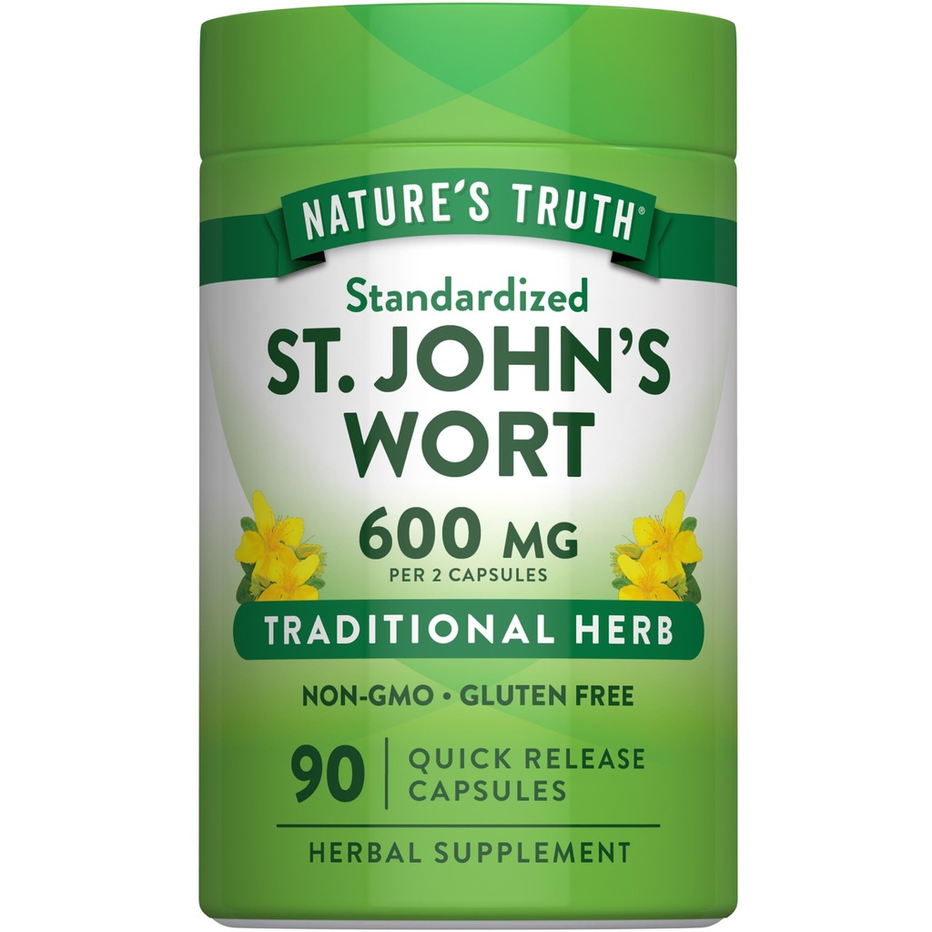 La verità della natura St Johns Wort 600mg | 90 capsule | Estratto standardizzato | Non OGM & Gluten Supplemento gratuito
