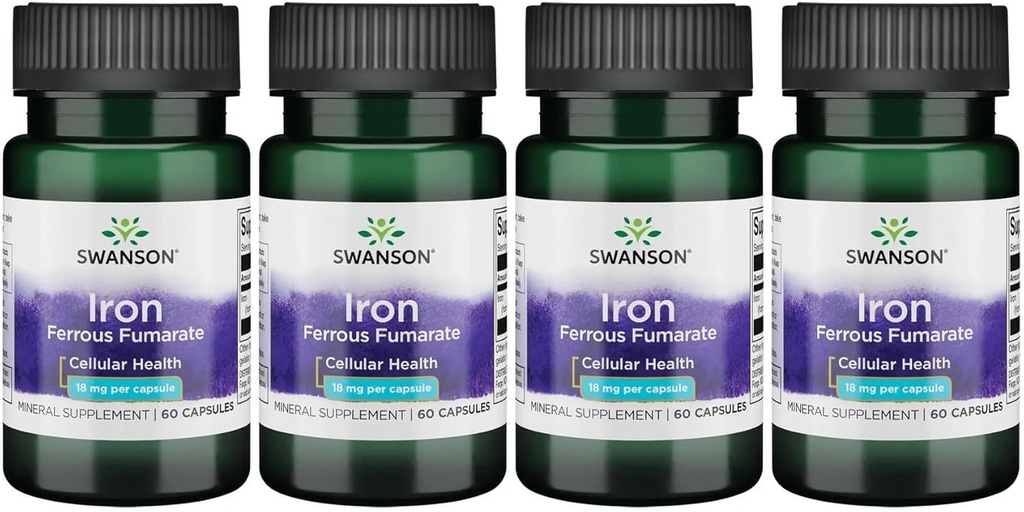 Ferro da Swanson (Ferroso Fumarato) - Supplemento minerale Promuovere il supporto energetico - Formula di alta concentrazione Assist in Oxygen Delivery & Fatty Acid Metabolism 60 Sgels (4 Pack)
