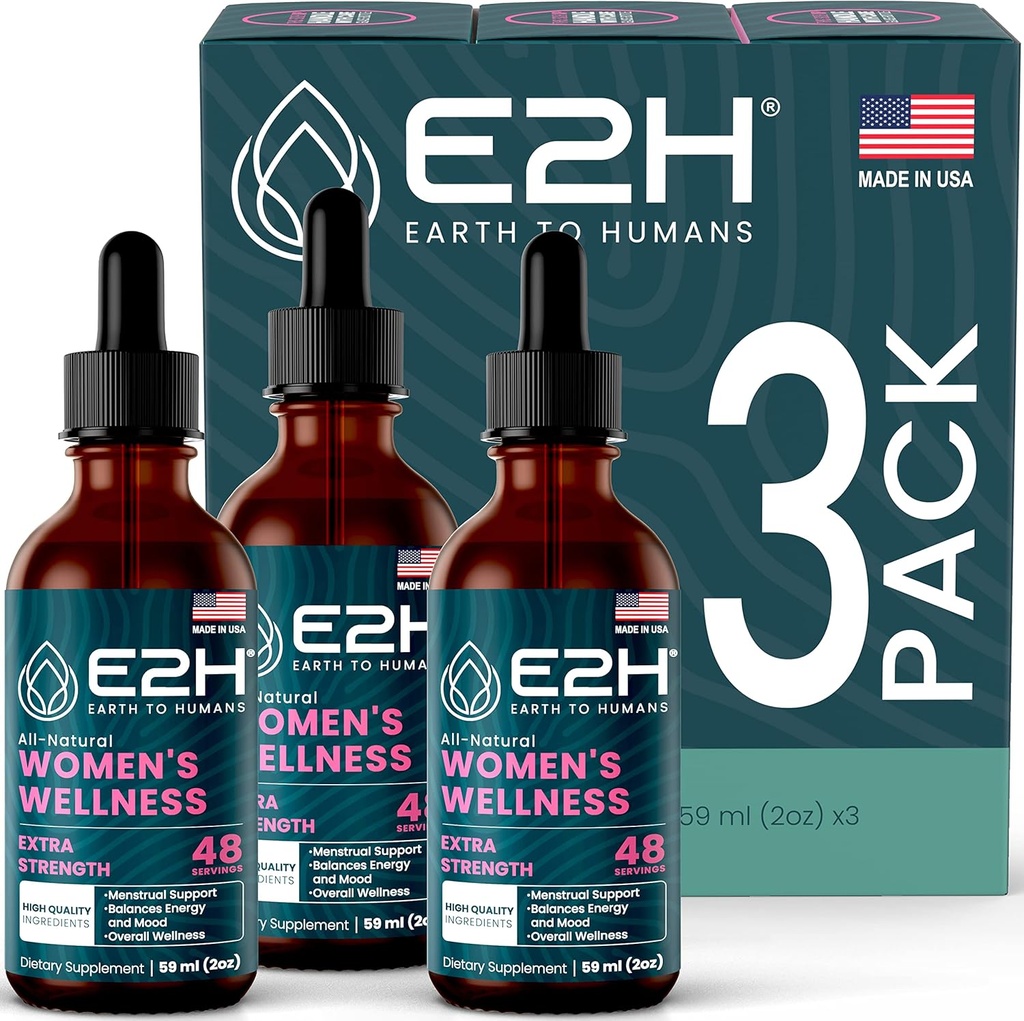 E2H Tutti Natural Women's Wellness, bilanciamento dell'ormone e PMS Relief con Cohosh nero, Dong Quai e Radice di liquirizia per Hot Flash Relief (3 bottiglie)