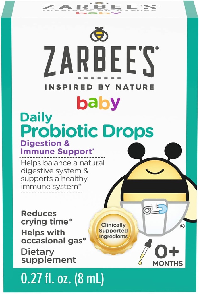 Gocce probiotiche del bambino di Zarbee, Digestivo giornaliero + supporto immunitario, Neonati & Su, 0.27 Fl Oz
